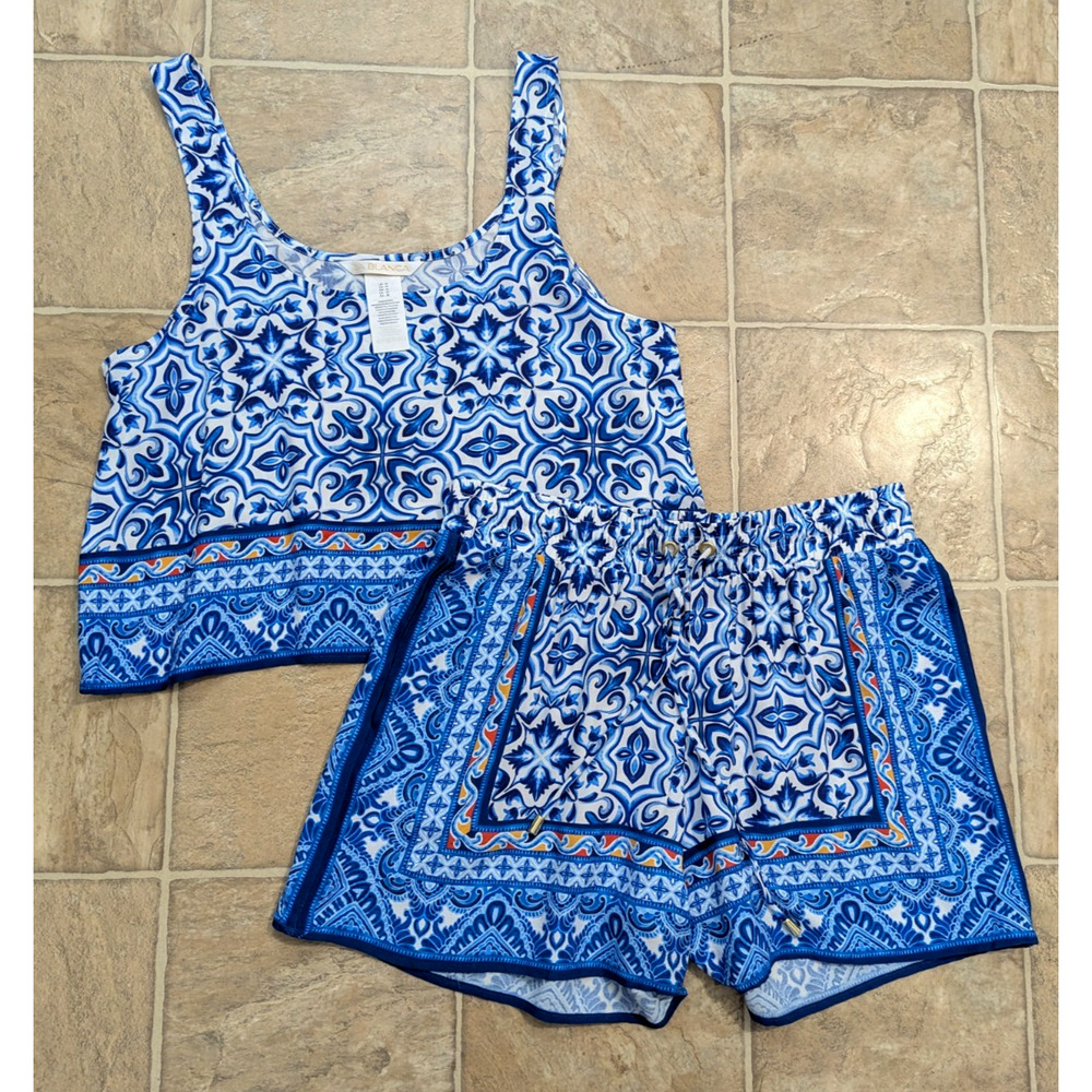 La Blanca Blue and White Printed Swim Coverup Set